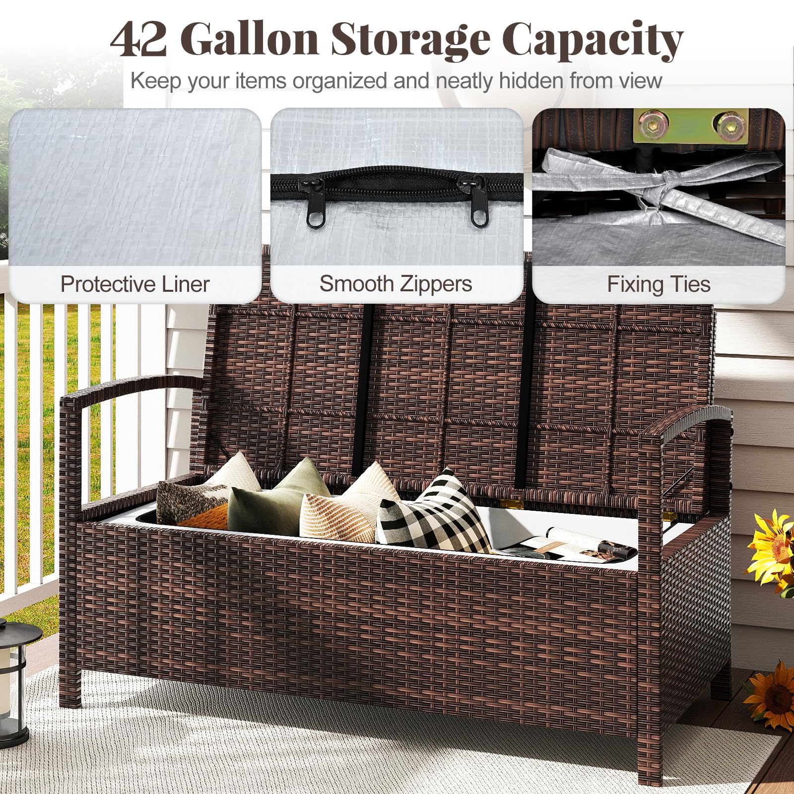 Tangkula 42 Gallon Outdoor Bench with Storage for Porch Backyard Poolside
