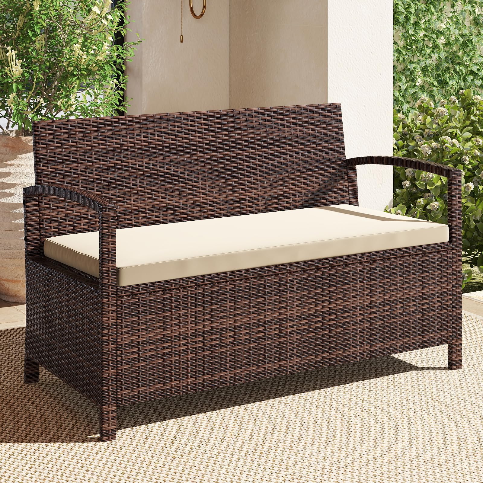 Tangkula 42 Gallon Outdoor Bench with Storage for Porch Backyard Poolside