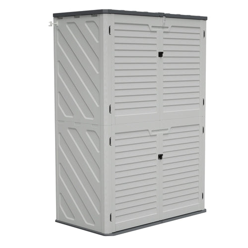 AECOJOY 61.6 Cu.ft Outdoor Resin Storage Shed with Easy Lift Hinges, Weatherproof Tall Unit with 4 Doors