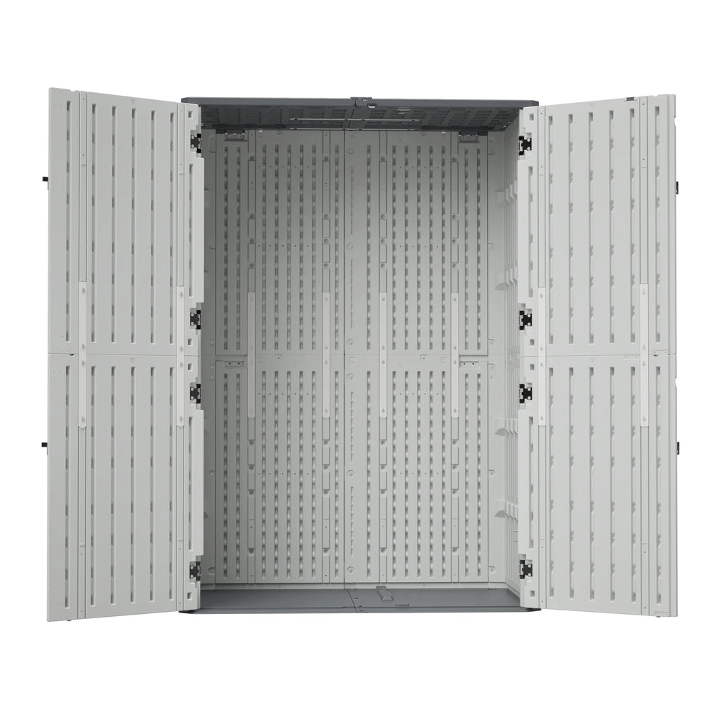 AECOJOY 61.6 Cu.ft Outdoor Resin Storage Shed with Easy Lift Hinges, Weatherproof Tall Unit with 4 Doors