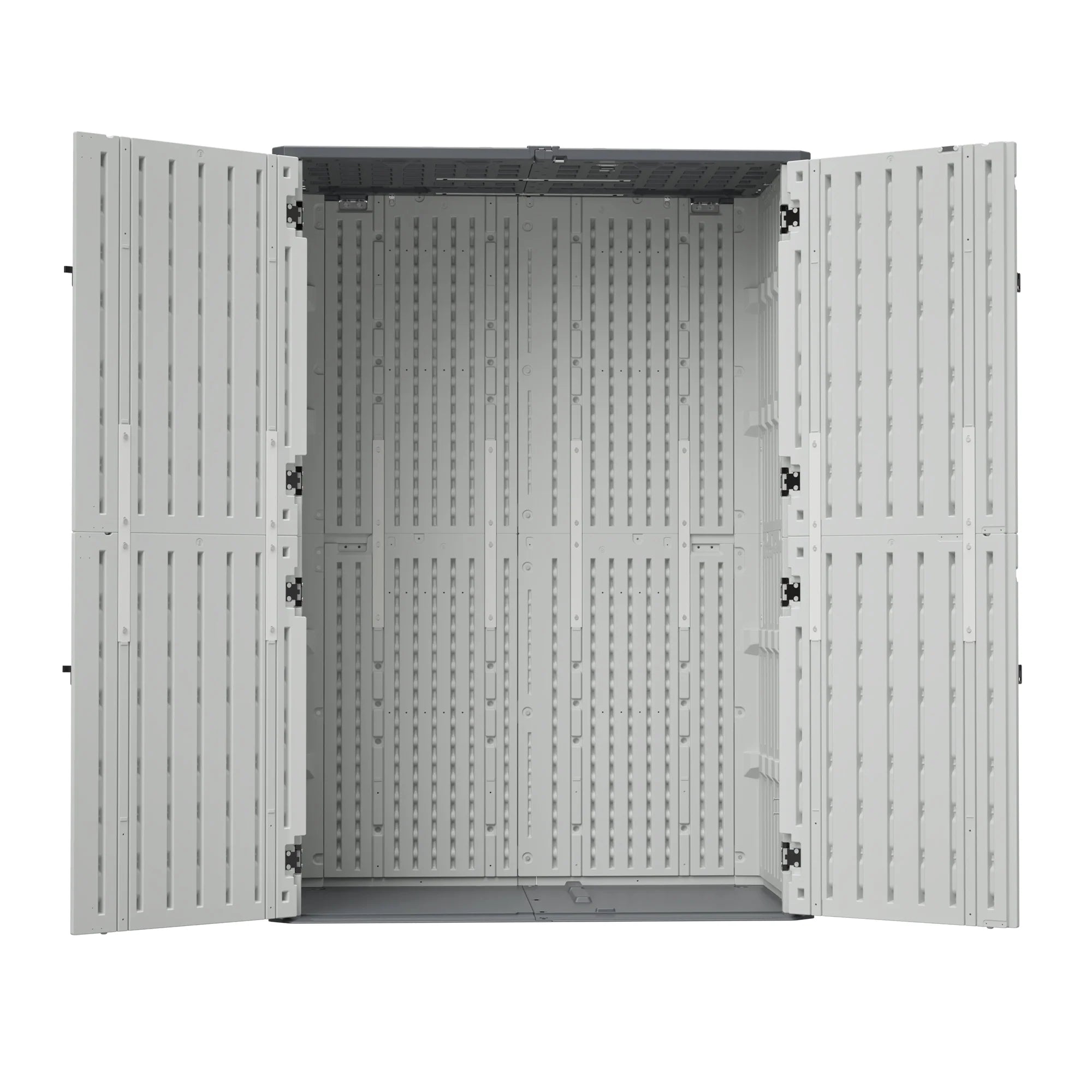 AECOJOY 61.6 Cu.ft Outdoor Resin Storage Shed with Easy Lift Hinges, Weatherproof Tall Unit with 4 Doors