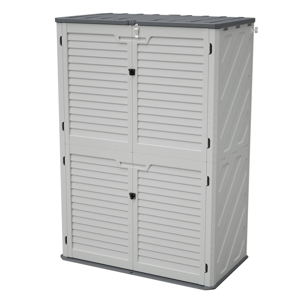 AECOJOY 61.6 Cu.ft Outdoor Resin Storage Shed with Easy Lift Hinges, Weatherproof Tall Unit with 4 Doors