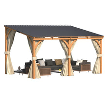 Load image into Gallery viewer, AECOJOY 14x10 Outdoor Wooden Pergola Gazebo with Curtains and Netting for Patio