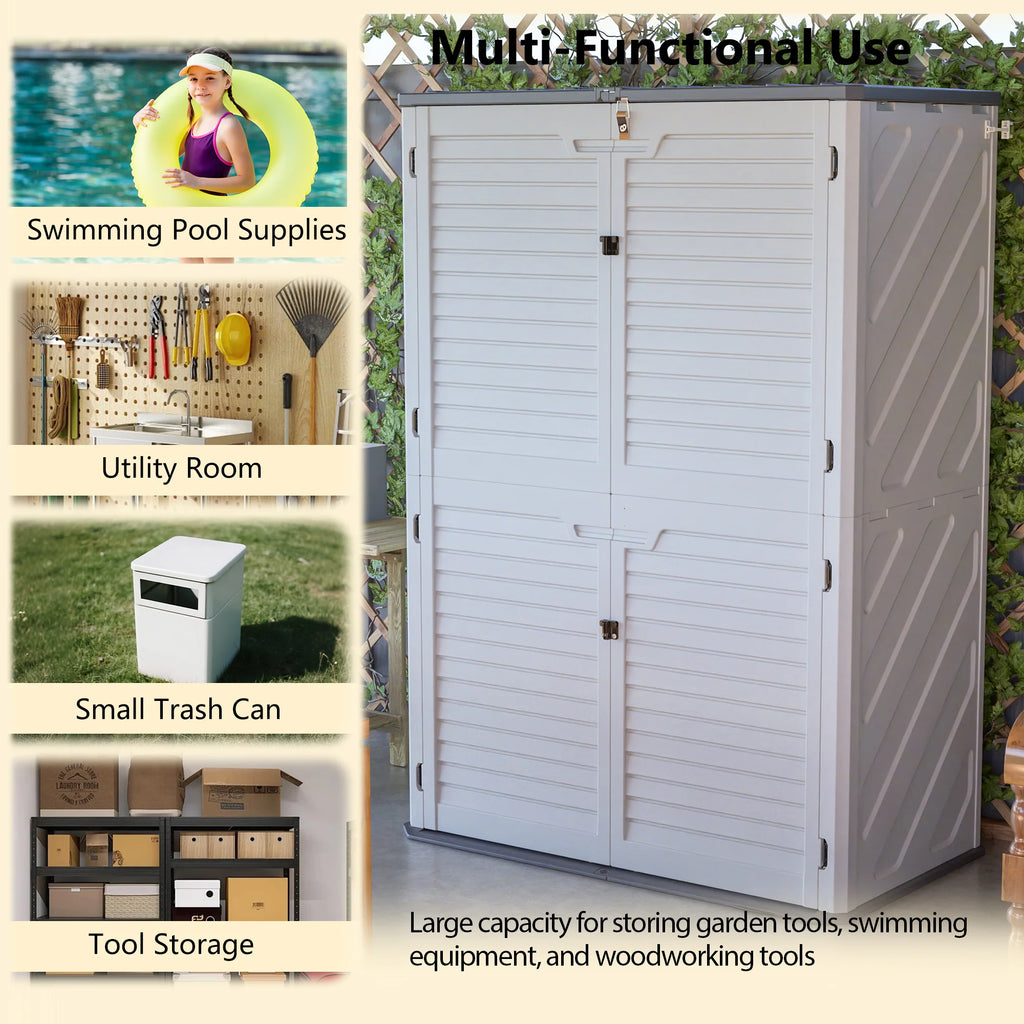AECOJOY 61.6 Cu.ft Outdoor Resin Storage Shed with Easy Lift Hinges, Weatherproof Tall Unit with 4 Doors